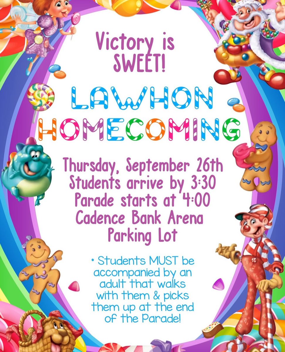 LawhonTPSD's tweet image. HOMECOMING PARADE INFORMATION !!! The parade is on Thursday, September 26th. Forms will be sent home with your child today 🍬🍪🍫🍩🍭 #tpsd