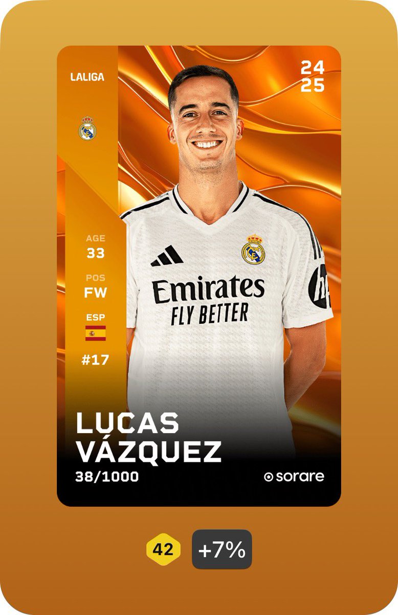 🎁Giveawayyy Timeeee🎁

Today I'm giving away my Lucas Vásquez Limited (38/1000).

All you have to do 👇🏻

🔘 Follow me on X @SorarePidel 
🔘 Like &amp; repost 
🔘 Comment the correct result of the Champions League Match between Real Madrid and VfB Stuttgart tonight

If there are