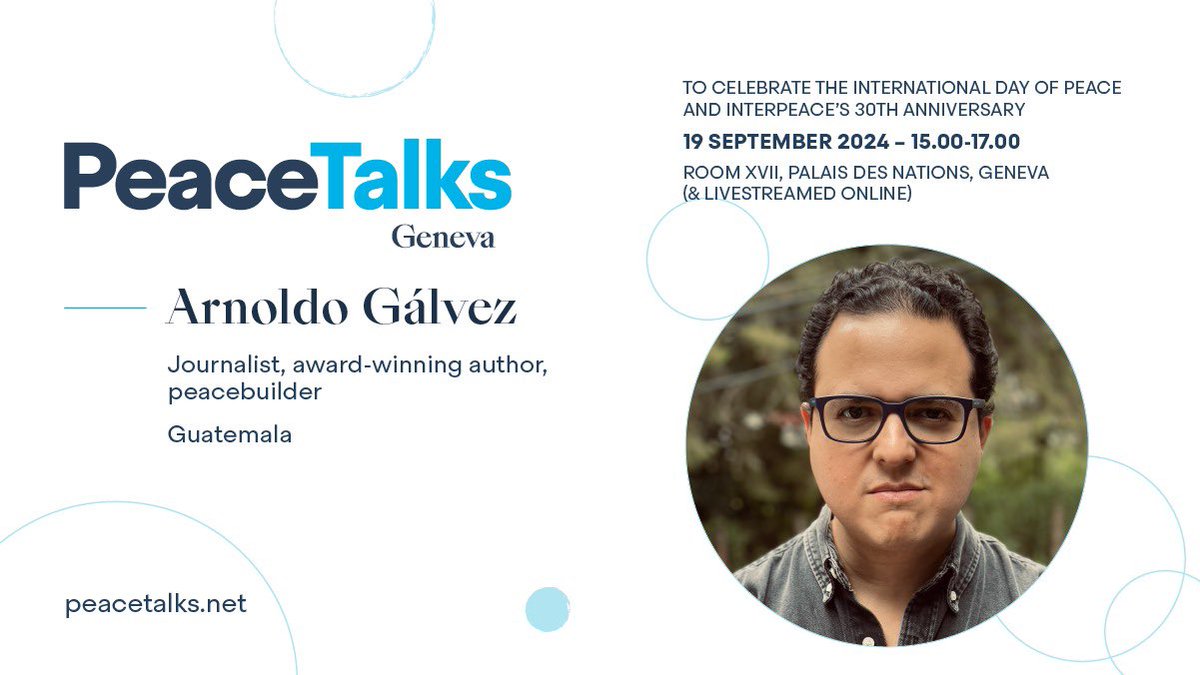 PeaceTalks (@peacetalkstweet) on Twitter photo Award-winning writer <a href="/ArnoldoGalvez/">Arnoldo Gálvez</a>, has worked for @InterpeaceTweet since 2010 combining his passion for writing, communication & peacebuilding, witnessing firsthand the power of storytelling to bring ppl together. He will join us at the #GVAPeaceTalks. peacetalks.net/pt/geneva-peac… Award-winning writer <a href="/ArnoldoGalvez/">Arnoldo Gálvez</a>, has worked for @InterpeaceTweet since 2010 combining his passion for writing, communication & peacebuilding, witnessing firsthand the power of storytelling to bring ppl together. He will join us at the #GVAPeaceTalks. peacetalks.net/pt/geneva-peac…