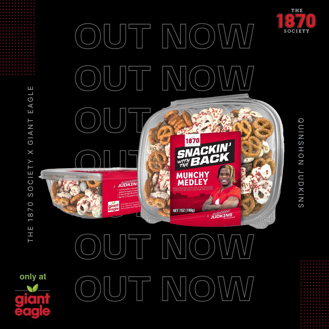 The 1870 Society (@the1870society) on Twitter photo Introducing the Snackinโ with the Back Munchy Medley ๐ฌ๐ฅจ๐ซโ the ultimate game-day snack mix brought to you by <a href="/quinshon_/">Quinshon Judkins</a> and The 1870 Society! ๐๐ Now available exclusively at <a href="/GiantEagle/">Giant Eagle, Inc.</a>! Stock up for your next watch party and taste the victory in every bite. ๐๏ธโจ Introducing the Snackinโ with the Back Munchy Medley ๐ฌ๐ฅจ๐ซโ the ultimate game-day snack mix brought to you by <a href="/quinshon_/">Quinshon Judkins</a> and The 1870 Society! ๐๐ Now available exclusively at <a href="/GiantEagle/">Giant Eagle, Inc.</a>! Stock up for your next watch party and taste the victory in every bite. ๐๏ธโจ