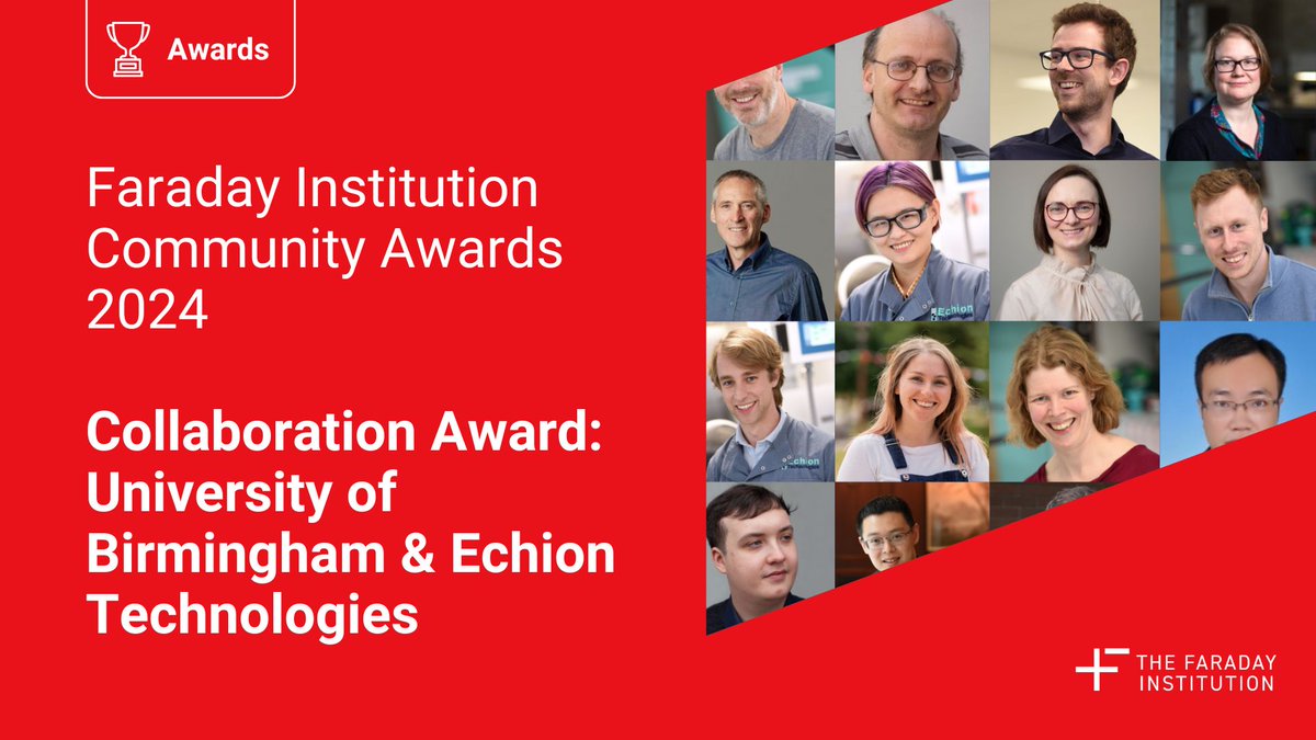 Faraday Institution (@faradayinst) on Twitter photo Kudos to @UniBirmingham & <a href="/EchionT/">Echion Technologies</a> for winning the 2024 <a href="/FaradayInst/">Faraday Institution</a> Collaboration Award! 🏆
Read more about how this long-standing partnership has made significant advances in the development of new anode materials for high power Li-ion batteries.
➡️lnkd.in/eqHHbirS Kudos to @UniBirmingham & <a href="/EchionT/">Echion Technologies</a> for winning the 2024 <a href="/FaradayInst/">Faraday Institution</a> Collaboration Award! 🏆
Read more about how this long-standing partnership has made significant advances in the development of new anode materials for high power Li-ion batteries.
➡️lnkd.in/eqHHbirS