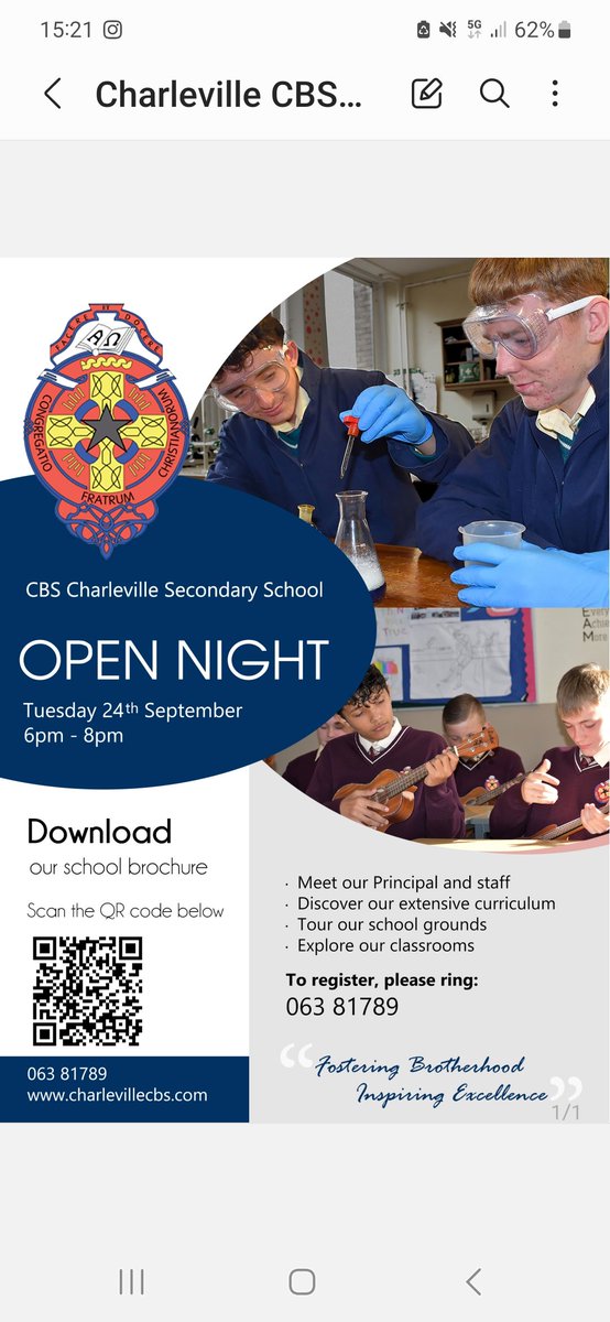 It's that time of year again! 

Join us for our open night next Tuesday 24th September from 6 - 8pm. To register, please call the office on 063-81789 or email reception@cbscharleville.com.