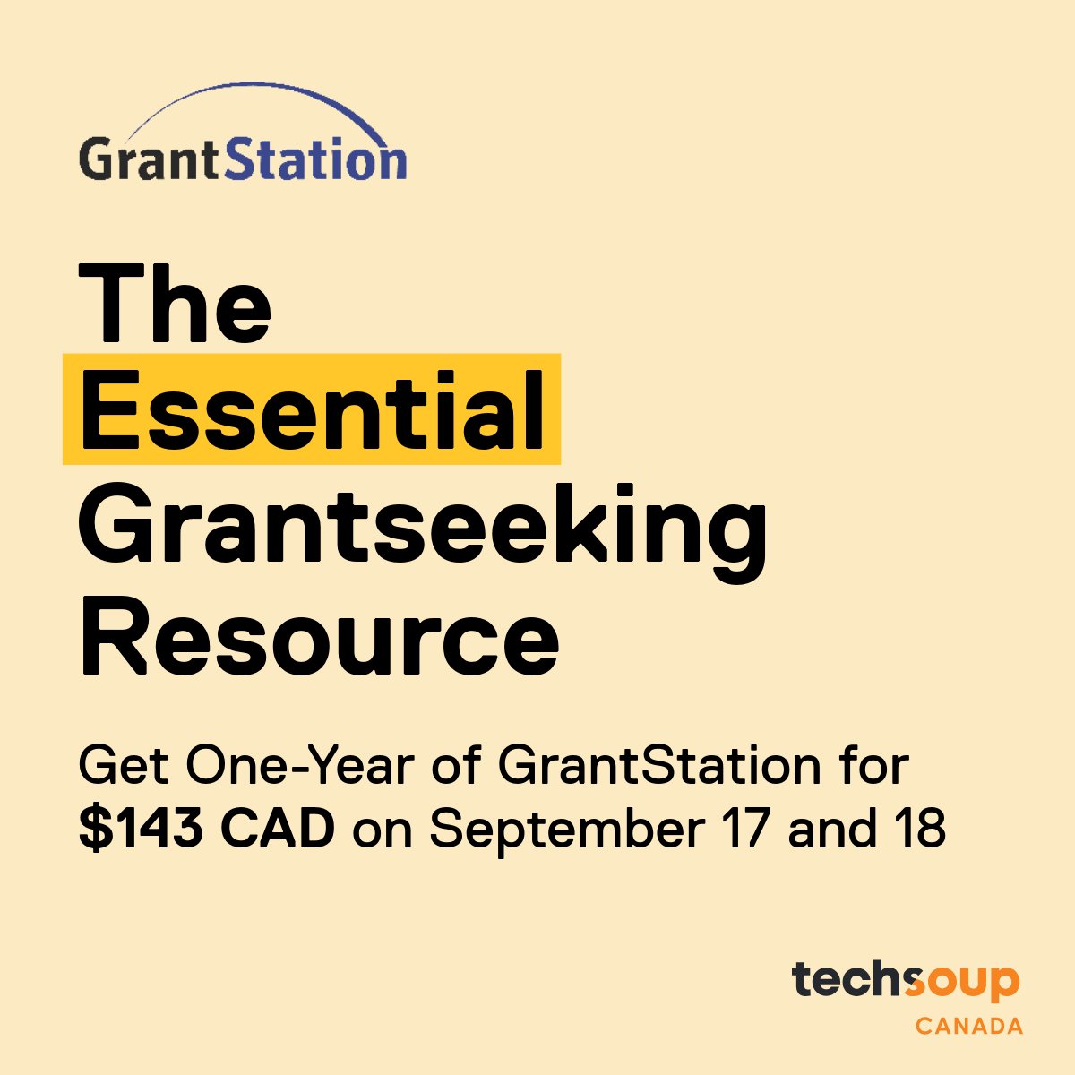 Get a one-year <a href="/GrantStation/">GrantStation</a> subscription for just $143 CAD until Wednesday, September 18, 5 p.m. Pacific. Search the database of over 9,000 #nonprofit funders.

Learn more: hubs.li/Q02Q2R350

#NPFundraising #Fundraising #Nonprofits