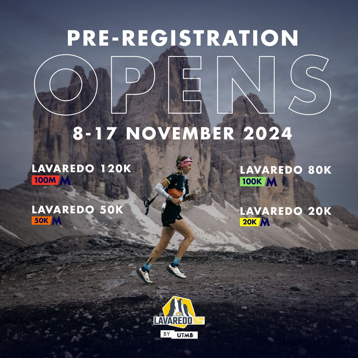 La Sportiva Lavaredo Ultra Trail by UTMB (@lavaredout) on Twitter photo The wait is almost over! ⚡
Pre-registration for #LUT2025 opens from 8 to 17 November! 🎉 Are you ready? The wait is almost over! ⚡
Pre-registration for #LUT2025 opens from 8 to 17 November! 🎉 Are you ready?