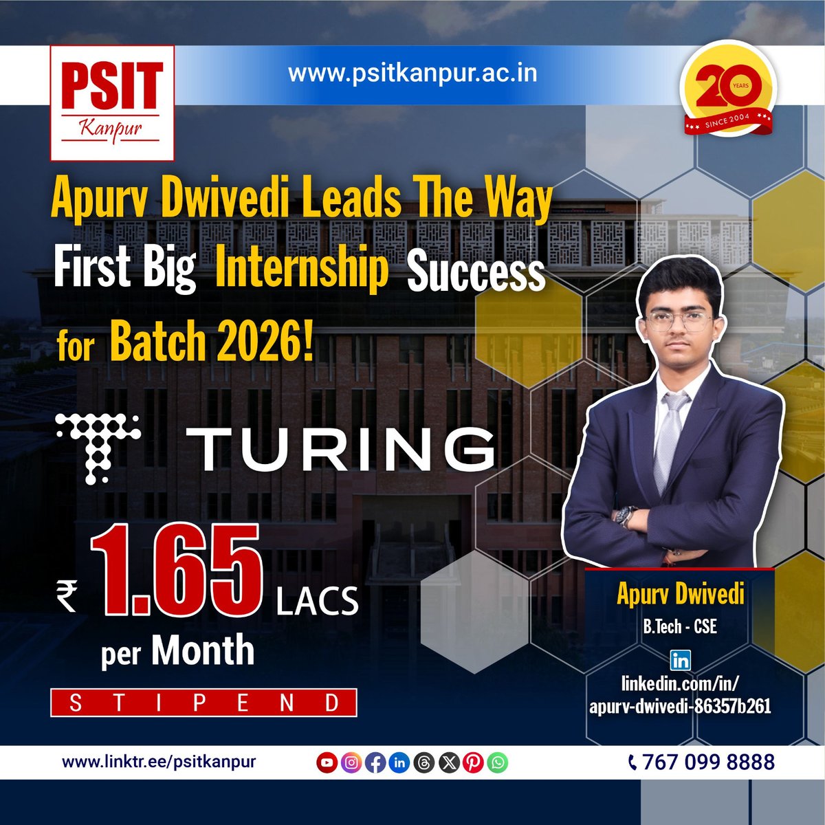 PSITKanpur2004's tweet image. This marks the beginning of a promising journey for them, as they follow in the footsteps of their successful seniors.

Visit us at psitkanpur.ac.in 
Follow us at linktr.ee/psitkanpur  
#BestInternships #incredibleinternships #batch2026 #EraOfAchievers #PSITLegacy