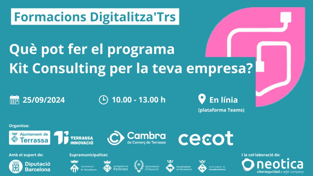 neoticasolution's tweet image. Agenda del Webinar #Ciberseguridad (Libre registro):

· Qué es el #KitConsulting y servicios de Cámara de #Terrassa 
– ¿En qué consiste?
– Ayudas disponibles.
– Diferencias entre los servicios de asesoramiento.
- Informes y turno preguntas

forms.office.com/pages/response…