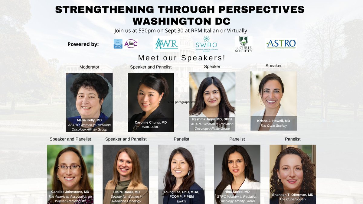 ***2 Weeks left***
Be part of a wonderful  #networking and discussion on Work Life balance with our powerhouse lineup. 
Join us for a great program and some great food <a href="/RPMItalianDC/">RPM Italian DC</a> 

Register while there is still space!
forms.gle/zrq9Ccq8Kamn87…
<a href="/ASTRO_org/">ASTRO</a>
<a href="/S_W_R_O/">SWRO</a>
<a href="/AAWR_org/">AAWR</a>