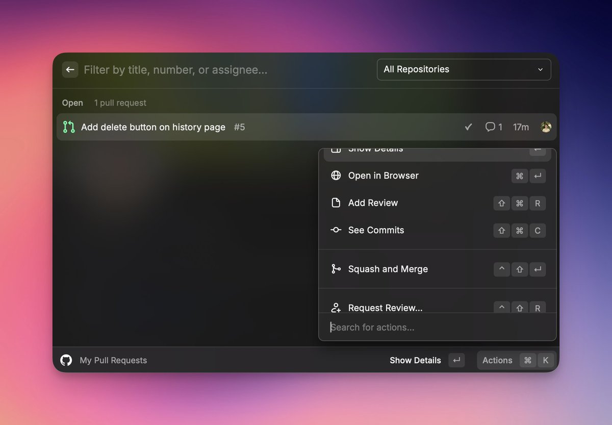 khanhduyvt's tweet image. I always manage the PR in Raycast UI. It&apos;s very convenient for me