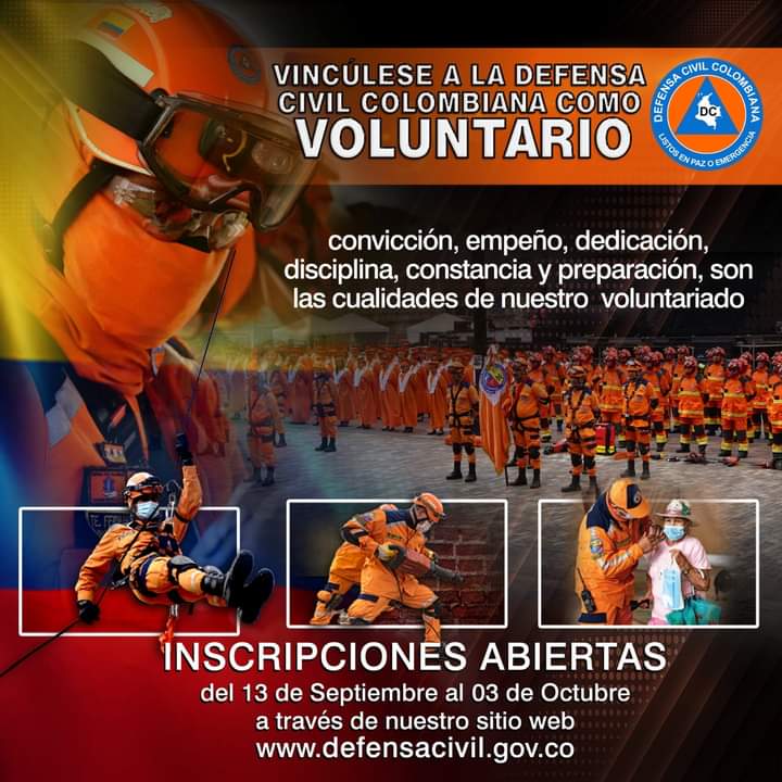 ¡Únete a la Defensa Civil Colombiana, comité Valledupar!
Abrimos inscripciones para nuevos voluntarios hasta al 3 de octubre.

Institución dedicada a la gestión del riesgo de desastres, acción social y gestión ambiental ¡regístrate ahora! forms.gle/EVzTuP3VvRwymk…
¡Te necesitamos!
