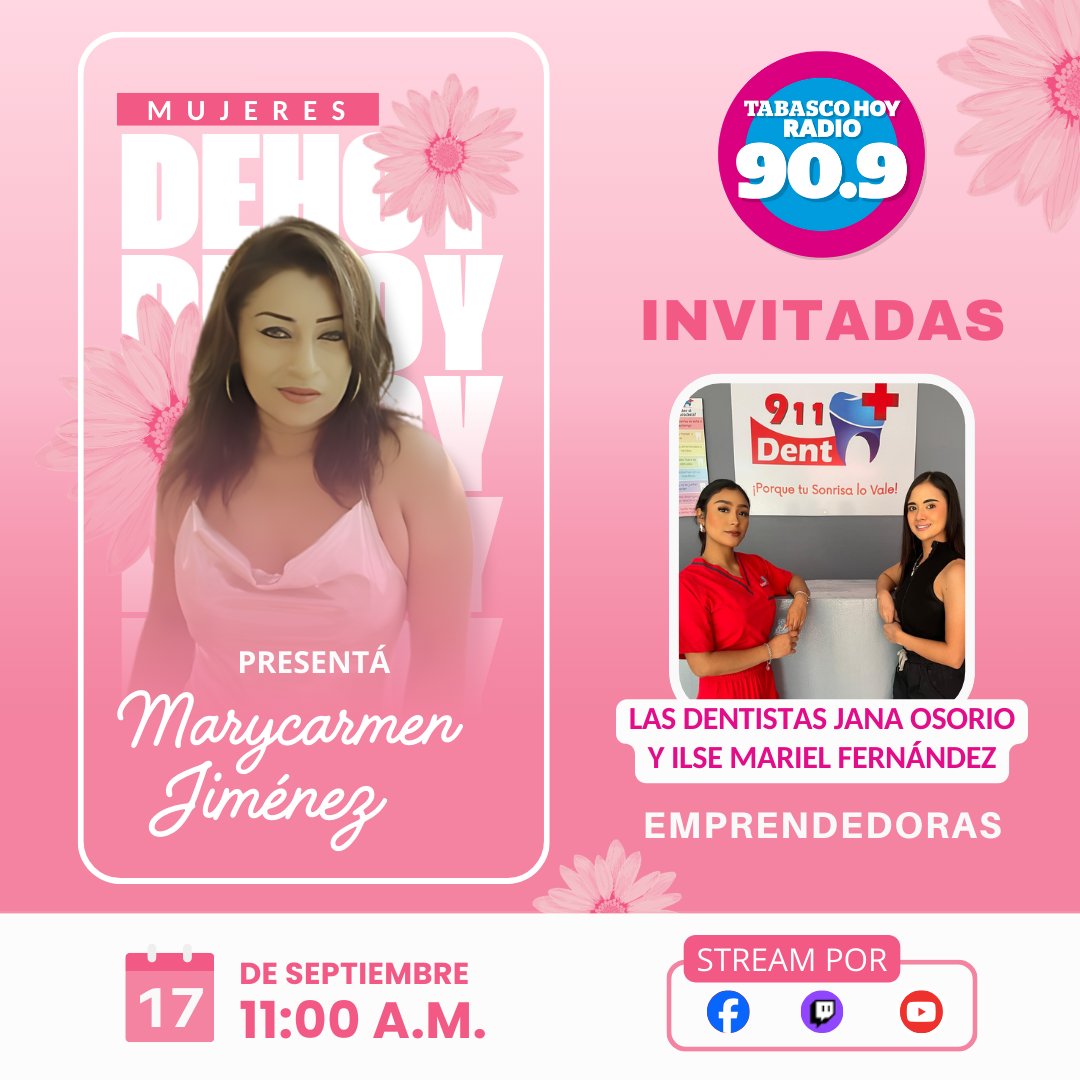 TabascohoyFM's tweet photo. ¡No te pierdas la emisión de #MujeresdeHoy! Con Marycarmen Jiménez 🌸🎙️

Sigue la transmisión por la 90.9 FM en radio 📻 y a través de nuestras redes sociales 📲

#THRadio #TabascoHoyRadio909 https://t.co/DxOpN8hOcf