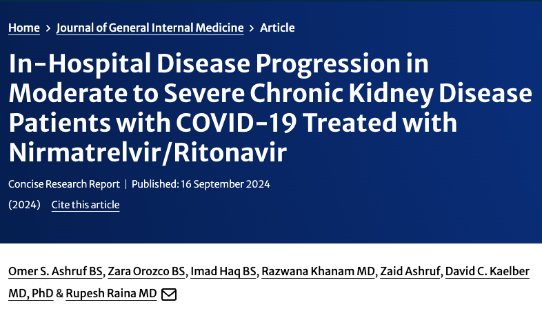 Omer Ashruf (@omerashruf) on Twitter photo Excited and humbled to share our multicenter study published in <a href="/JournalGIM/">JGIM Journal of General Internal Medicine</a> on Paxlovid in Stage 3–5 (eGFR < 60) CKD patients with COVID-19! Many thanks to our incredible team!
link.springer.com/article/10.100…
<a href="/NEOMEDedu/">Northeast Ohio Medical University (NEOMED)</a> <a href="/rupeshrainamd/">Dr Rupesh Raina MD</a> <a href="/RazwanaKhanam/">Razwana Khanam</a> <a href="/OhioAcp/">ACP Ohio</a> <a href="/Mud_Fud/">Richard M. Wardrop III, MD, PhD, MACP, SFHM, FAAP</a> <a href="/SocietyGIM/">Society of General Internal Medicine (SGIM)</a> Excited and humbled to share our multicenter study published in <a href="/JournalGIM/">JGIM Journal of General Internal Medicine</a> on Paxlovid in Stage 3–5 (eGFR < 60) CKD patients with COVID-19! Many thanks to our incredible team!
link.springer.com/article/10.100…
<a href="/NEOMEDedu/">Northeast Ohio Medical University (NEOMED)</a> <a href="/rupeshrainamd/">Dr Rupesh Raina MD</a> <a href="/RazwanaKhanam/">Razwana Khanam</a> <a href="/OhioAcp/">ACP Ohio</a> <a href="/Mud_Fud/">Richard M. Wardrop III, MD, PhD, MACP, SFHM, FAAP</a> <a href="/SocietyGIM/">Society of General Internal Medicine (SGIM)</a>