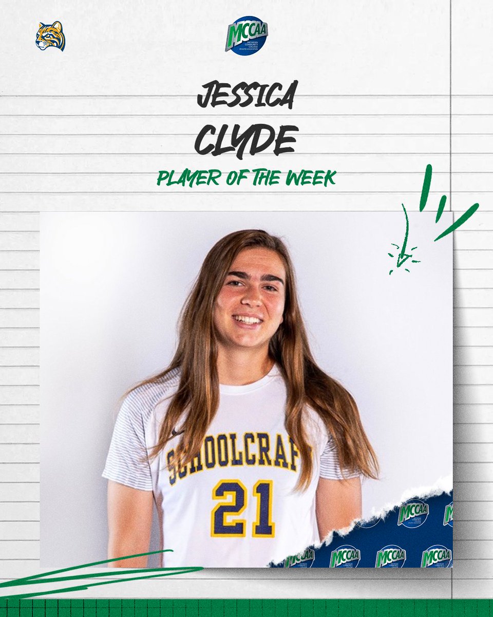 Player of the Week ⚽️

Jessica Clyde, @ScraftWsoccer 

Schoolcraft's Jessica Clyde tallied two hat tricks on the week (including one in 25 minutes of action) to earn Women's Soccer Player of the Week honors! What a week!