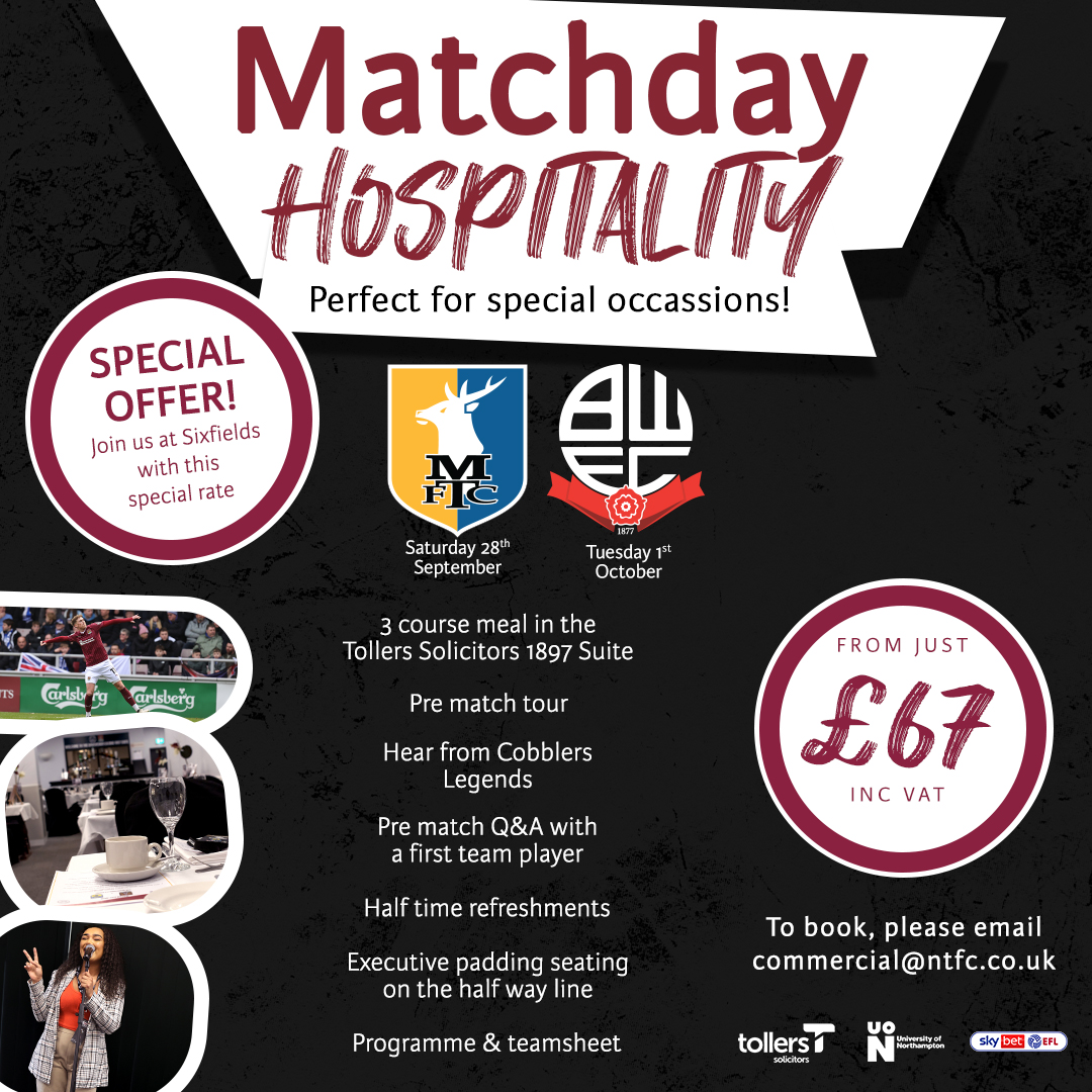 NTFCCommercial's tweet image. 🍽️ Join us for our matchday hospitality and enjoy our limited time special rate!
🤩 Enjoy a 3-course meal, exec seats on the half way line, pre and post match Q&A, programme and teamsheet plus more!
@ntfc