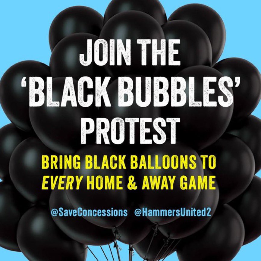 whust_whufc's tweet photo. SUPPORT THE BLACK BUBBLE PROTESTS FOR CHELSEA at home.

 🌑 Buy 100 Black balloons from Amazon / eBay.

 🌑 Blow up at your seats and let off as the games kicks off.
 
#BLACKBUBBLEPROTEST
#SaveOurConcessions 
#StopExploitingLoyalty https://t.co/MSsrE0PsEN