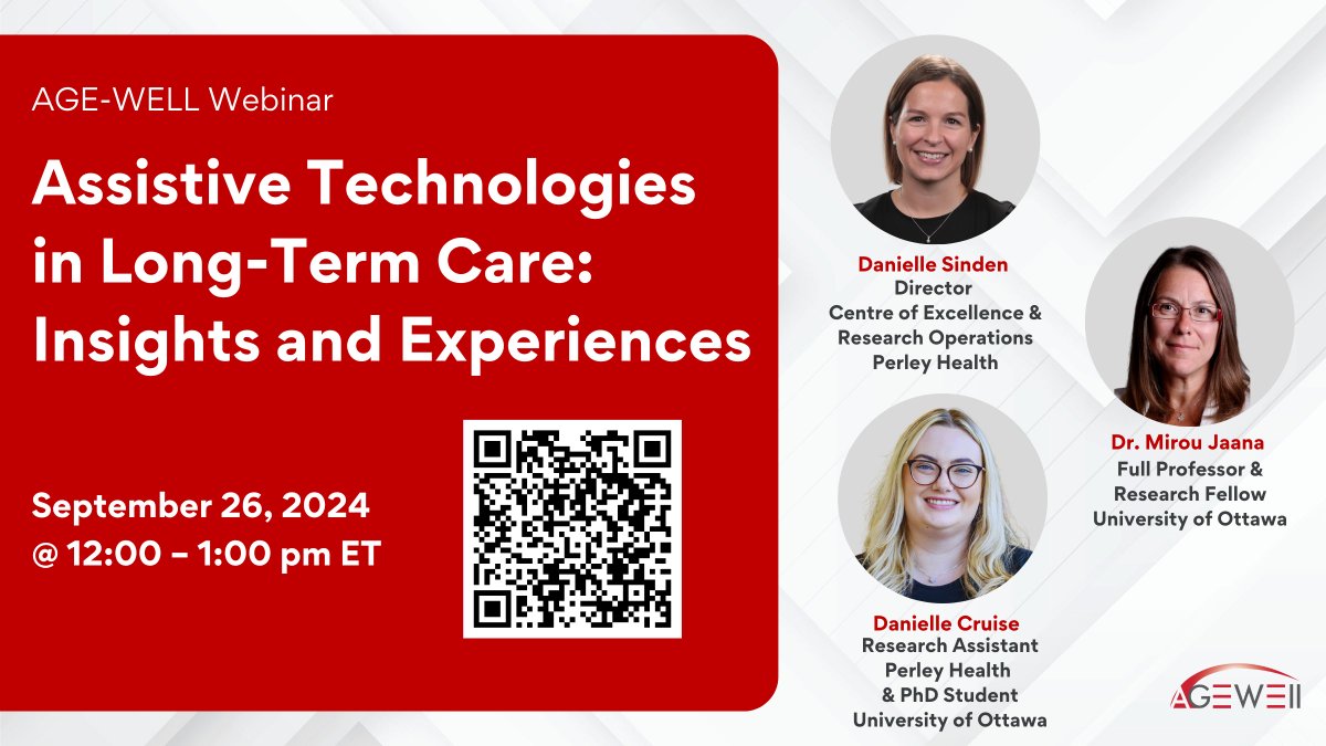 💡 Discover how Assistive Technologies can improve the lives of long-term care residents! Join us for an AGE-WELL public webinar on September 26 to hear from experts and learn how to manage AT implementation facilitators and barriers. Register now: ow.ly/v3B850TopMF