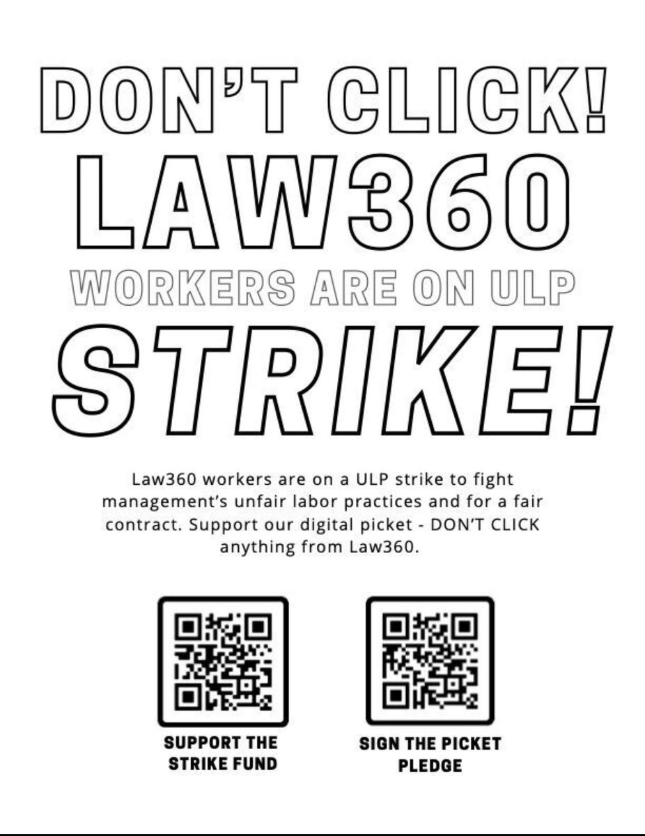I'm proud to stand in solidarity with my Law360 union colleagues on day 6 of our unfair labor practices strike. Please do NOT click any Law360 links here or on any other platform today.
