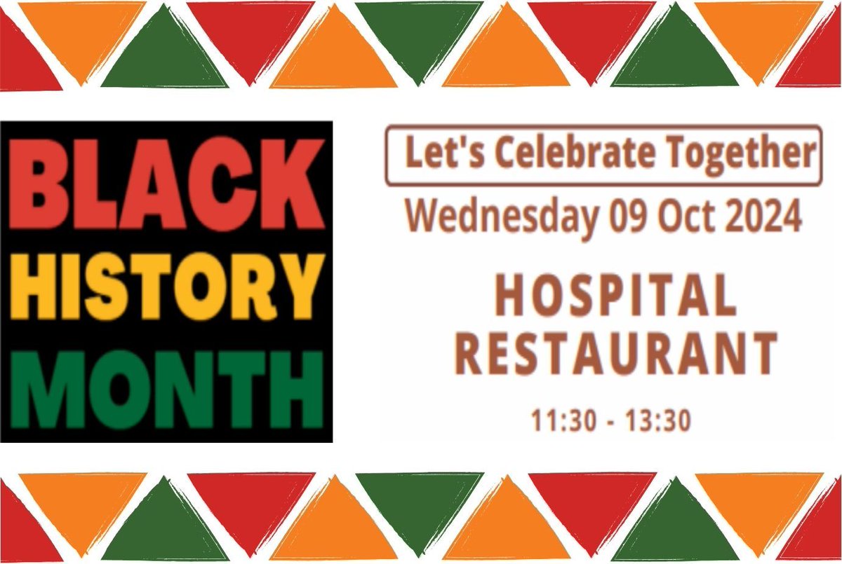 Let us celebrate #blackhistorymonth together this October. Join us at our event on Wednesday 9th October, 11.30am in Colliers Restaurant. Everyone is welcome.