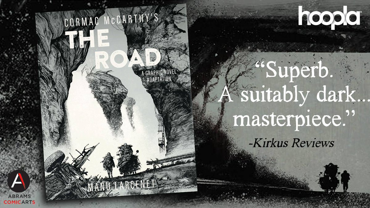 hooplaDigital's tweet image. 🛣️ The first-ever graphic novel adaptation of Cormac McCarthy&apos;s Pulitzer Prize-winning classic The Road is now on hoopla—experience this haunting post-apocalyptic tale with powerful illustrations by Manu Larcenet. #freewithlibrarycard #theroad #hoopla 📲📖 hoopla.app.link/yEelt53UXMb