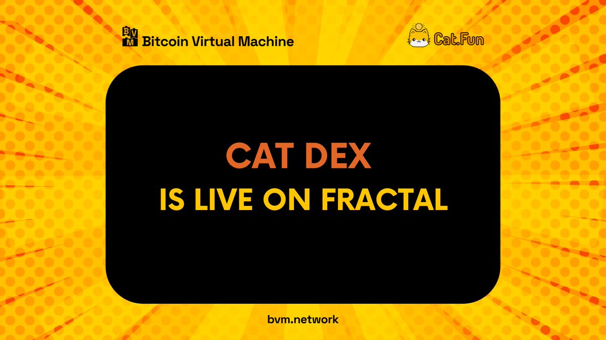 CAT DEX is now live on <a href="/fractal_bitcoin/">Fractal Bitcoin</a> 😼

- Trade $CAT on a decentralized platform
- Fast (1-sec tx time) &amp; Gasless ($0 tx fee)
- No more shady OTC deals

👉cat.fun/trade

DEX smart contract: explorer.cat.fun/address/0xa6cD…

Note: it takes ~10 mins to deposit $CAT on Fractal