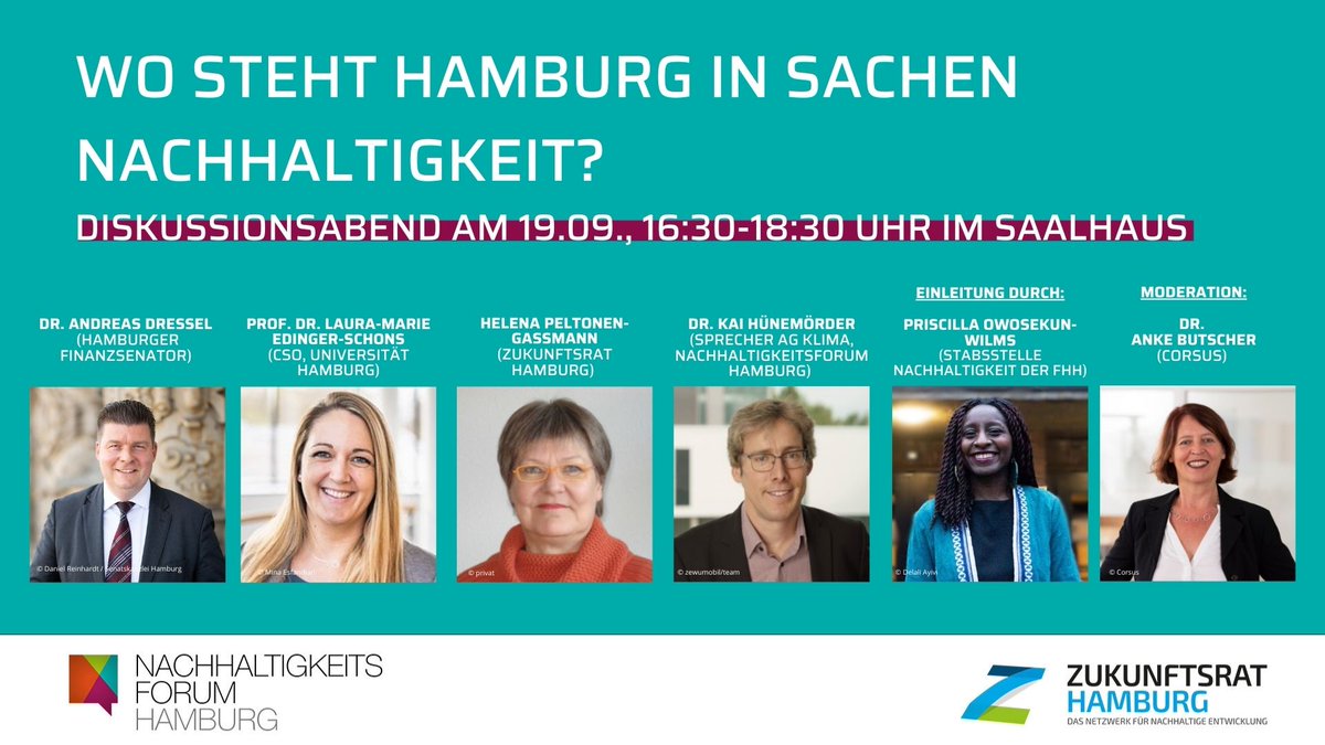 Diskussionsabend zum Thema: Wo steht Hamburg in Sachen #Nachhaltigkeit?

📅 Do, 19. September 2024
🕑 16:30 – 18:30 Uhr 
 📍   im Saalhaus Hamburg

Die Teilnahme ist kostenlos. Wir freuen uns auf spannende Diskussionen!

👉 Anmeldung: lnkd.in/eZRSqEyG