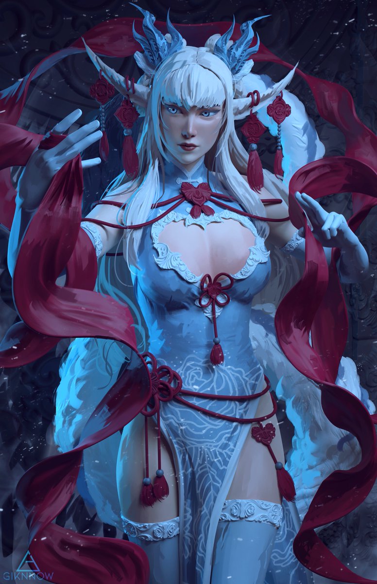 My first client, <a href="/toroko_rar/">❄️ Toroko ❄️🐉 VGEN OPEN</a>, hired me to illustrate their OC. Luckily, I'm known for my attention to intricate details. The left is my client's, and the right is mine. 👀#commissionart #digitalart  #Commission