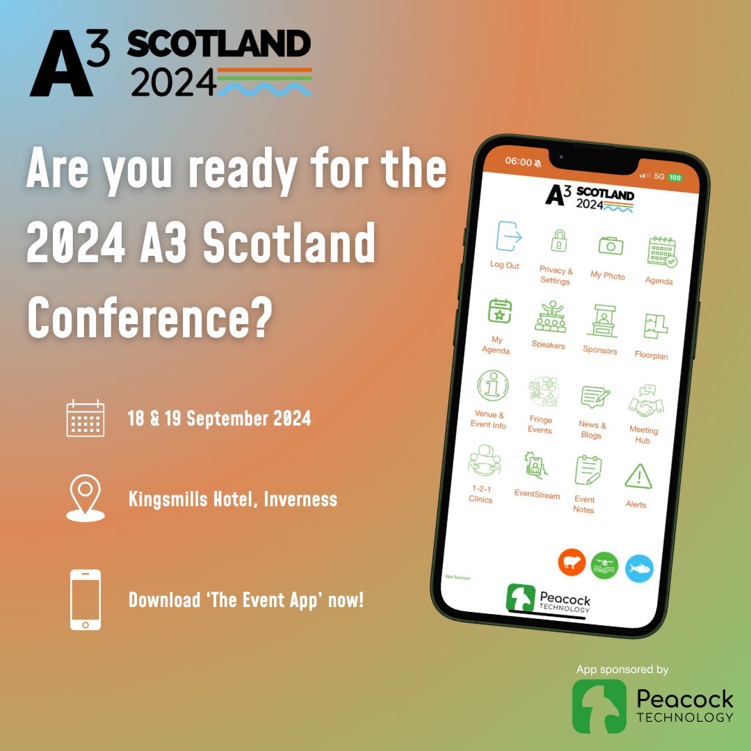 ⏰1 DAY TO GO - ARE YOU READY? 

We're 1 day away from the 2024 A3 Scotland Conference starting with the Civic Reception this evening to welcome you all to Inverness🤝

Please ensure you have downloaded the event app, sponsored by Peacock Technology for all the latest event info.
