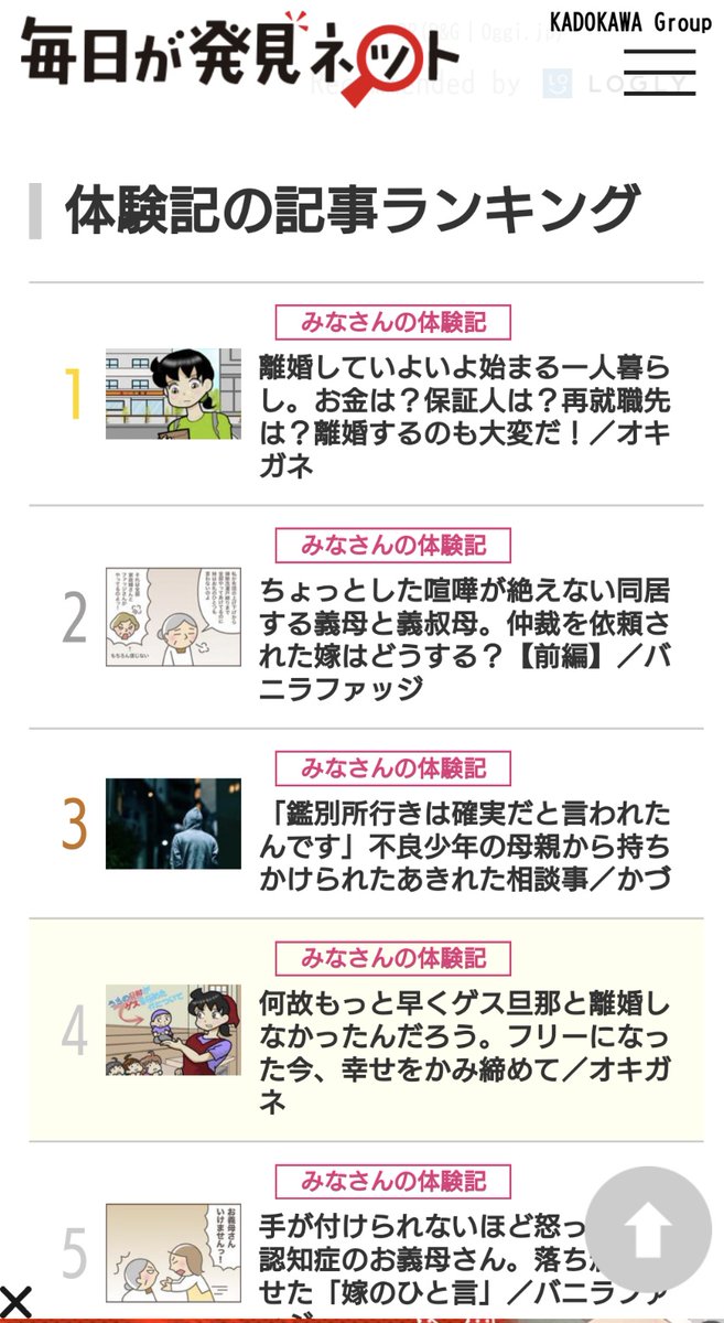 Okigane1's tweet image. 毎日が発見ネットにて私の記事【うちの旦那がゲスを極めた件について】がランキング入りしました〜🥰

しかも２記事も⁉️🤩

#毎日が発見　#離婚　#アラカン　#体験記