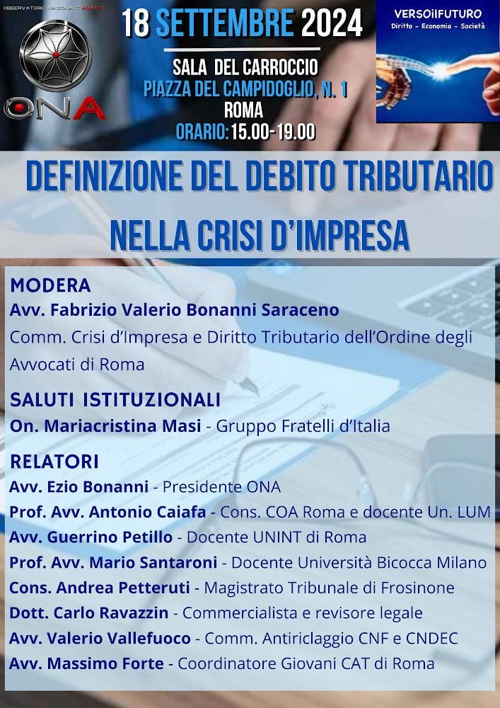 Segui la diretta dell'evento sui nostri canali Youtube e Facebook: 
➡️fb.me/e/1IpvdRcMM
➡️youtube.com/live/rq1Q8ZkTc…

#debitotributario #crisidimpresa #convegno #ona #versoilfuturo
