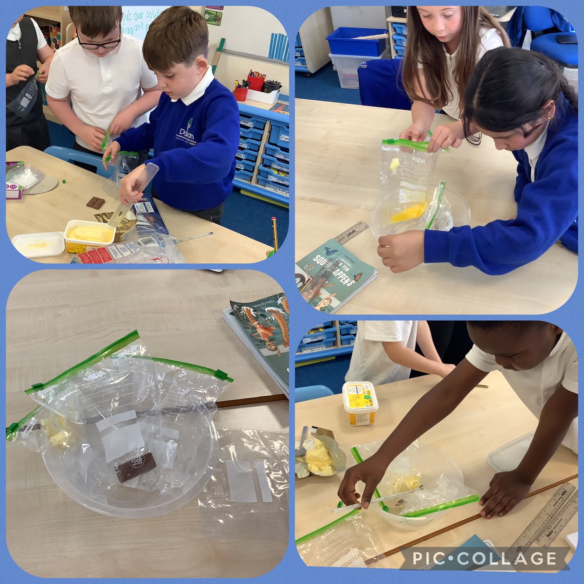 SycamoreDallam's tweet photo. We completed an experiment looking at the different melting points of chocolate, butter and ice cubes. We used our thermometers to measure the temperature. #DallamScience https://t.co/7TpoyucOO7