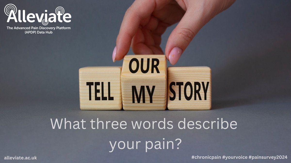 Alleviate Pain Data Hub (@alleviate_data) on Twitter photo The next #My3Words video created by a member of the public is available now buff.ly/3ZqJjDp. If you want to share your 3-words, please visit: buff.ly/3yUgC6X #PainAwarenessMonth #PainResearch #YourVoice
<a href="/UoDMedicine/">UoD Medicine</a> <a href="/HDR_UK/">Health Data Research UK (HDR UK)</a> <a href="/MsApdp/">Advanced Pain Discovery Platform</a> <a href="/Pain_UK/">Pain UK</a> The next #My3Words video created by a member of the public is available now buff.ly/3ZqJjDp. If you want to share your 3-words, please visit: buff.ly/3yUgC6X #PainAwarenessMonth #PainResearch #YourVoice
<a href="/UoDMedicine/">UoD Medicine</a> <a href="/HDR_UK/">Health Data Research UK (HDR UK)</a> <a href="/MsApdp/">Advanced Pain Discovery Platform</a> <a href="/Pain_UK/">Pain UK</a>