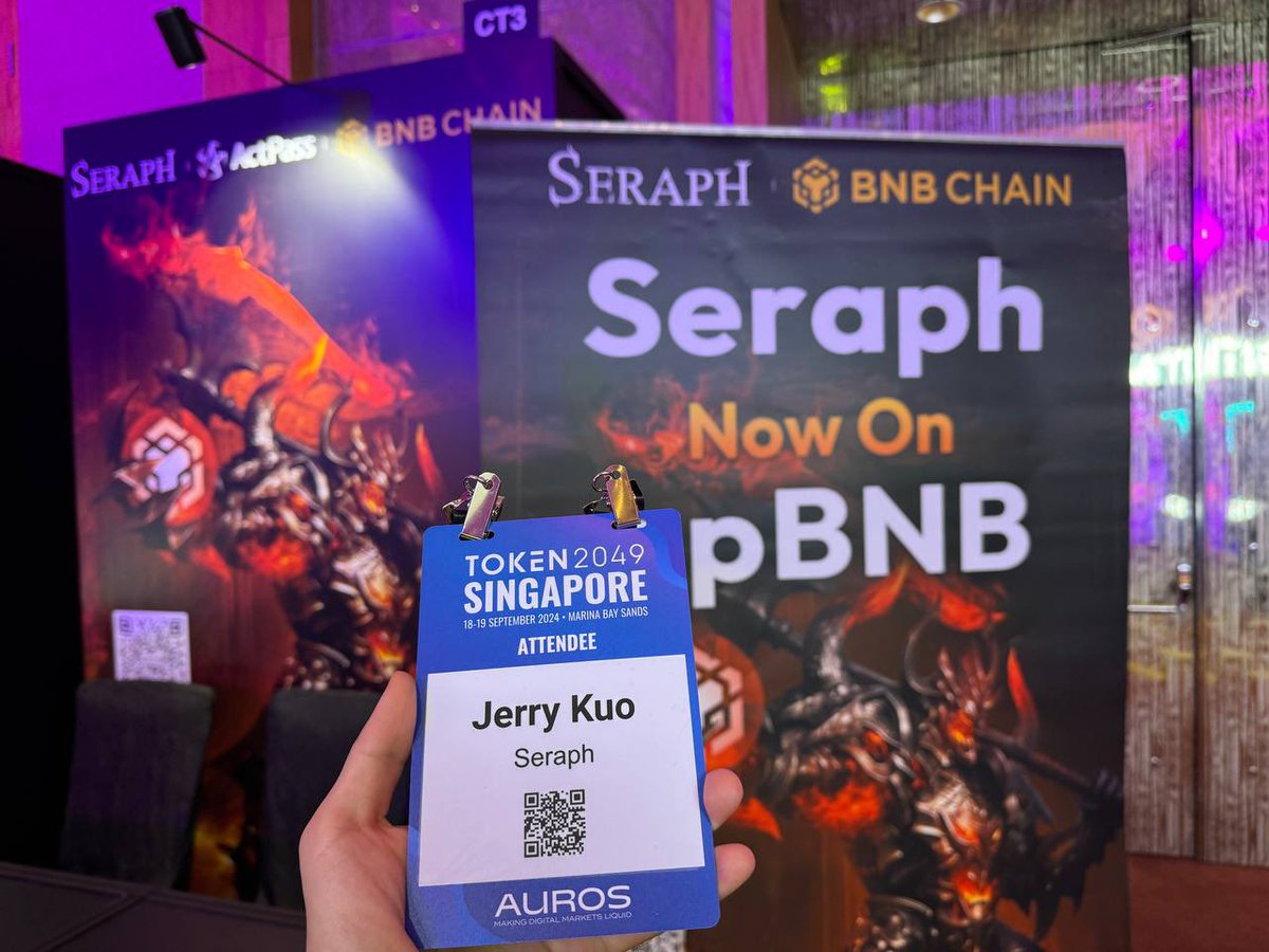 Seraph_global's tweet photo. 🚀 See you tomorrow at #TOKEN2049 main venue!

The Seraph team is ready—find us right at the entrance on the 5th floor! 🎯 
Come chat with the team, get the latest updates, and grab some exclusive swag! 🎁

Don’t miss out, we can’t wait to meet you! 🔥
#GameOnBNB  #Blockchain https://t.co/YFlwtd9N6X