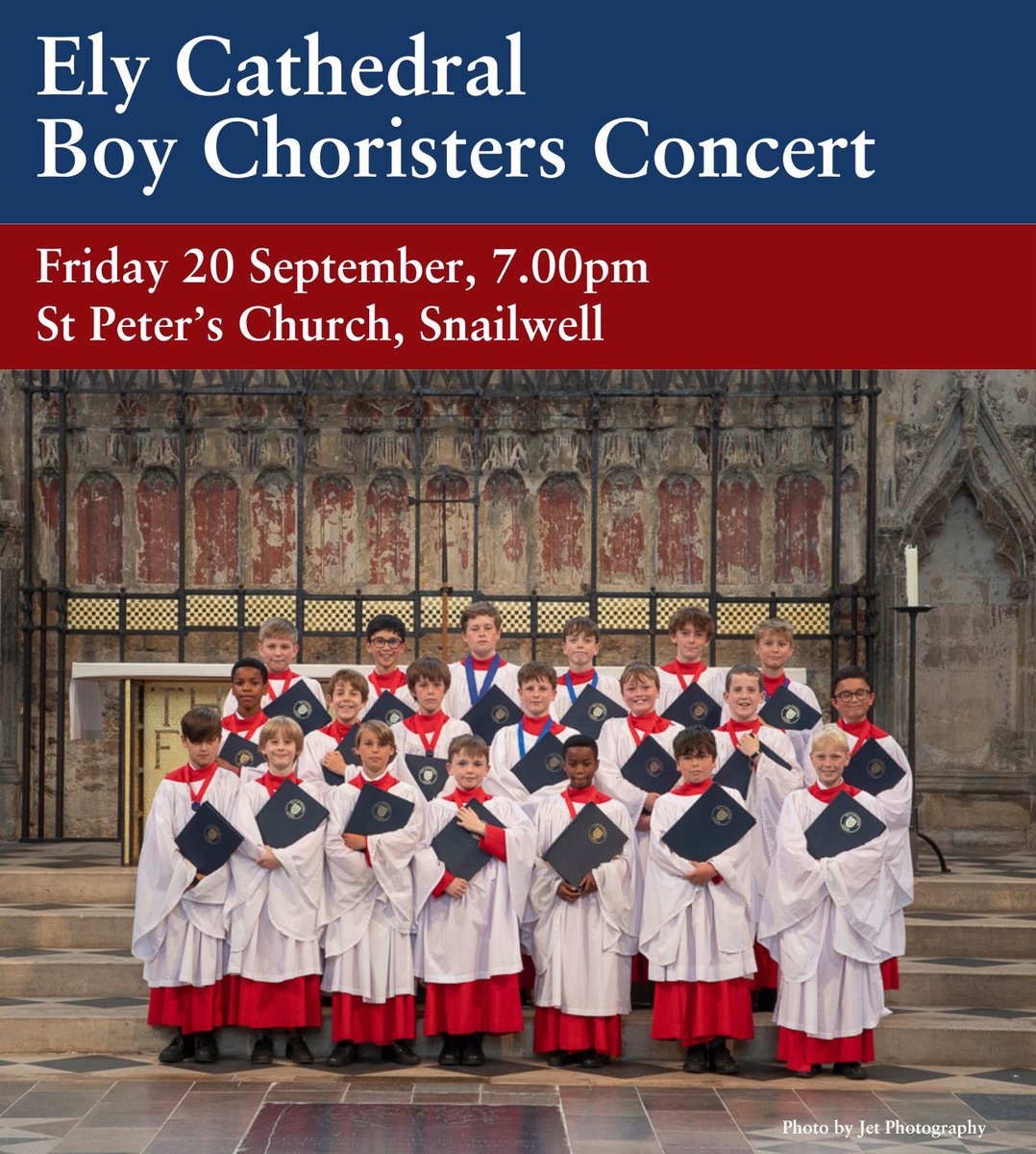 This Friday our Boy Choristers are singing a concert at St Peter's Church in Snailwell.

Join them for an evening of unforgettable music featuring timeless classics and contemporary masterpieces.

Tickets: tickettailor.com/events/stpeter…?