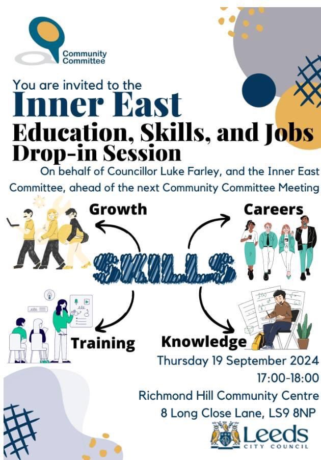 Councillor Luke Farley (@farleylabour) on Twitter photo This coming Thursday, prior to the formal meeting, the Leeds City Council Inner East Community Committee (<a href="/_YourCommunity/">Your Community</a>) will be hosting a special drop in session around jobs, skills and education.
1/5 This coming Thursday, prior to the formal meeting, the Leeds City Council Inner East Community Committee (<a href="/_YourCommunity/">Your Community</a>) will be hosting a special drop in session around jobs, skills and education.
1/5