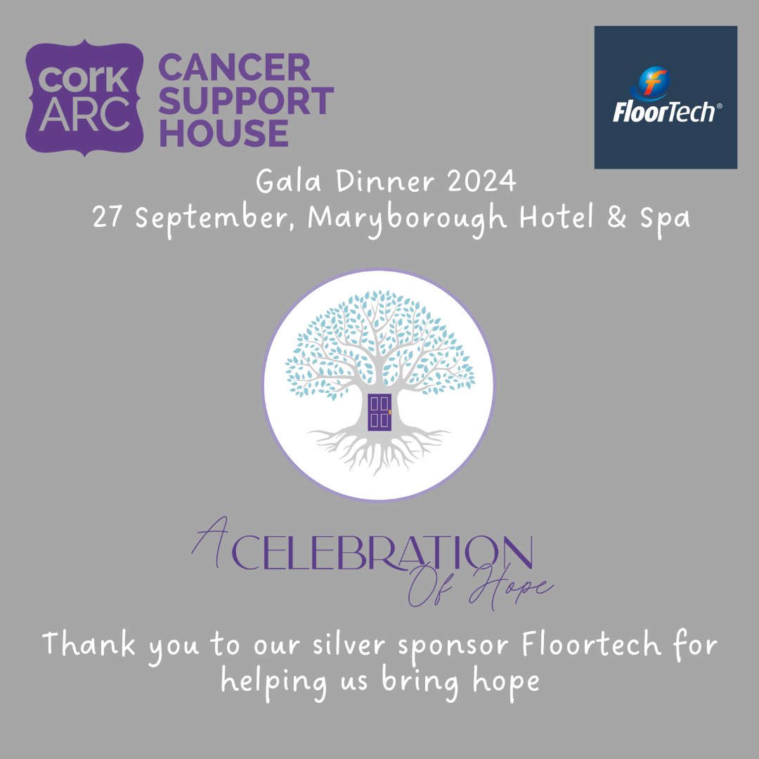 CorkARCcancer's tweet photo. Our 2024 Gala Dinner A Celebration of Hope takes place on Friday 27 September. Sincere thanks to our Silver Sponsor @FloorTechInt for helping us bring hope #celebratinghope https://t.co/lcRwY2r6hz