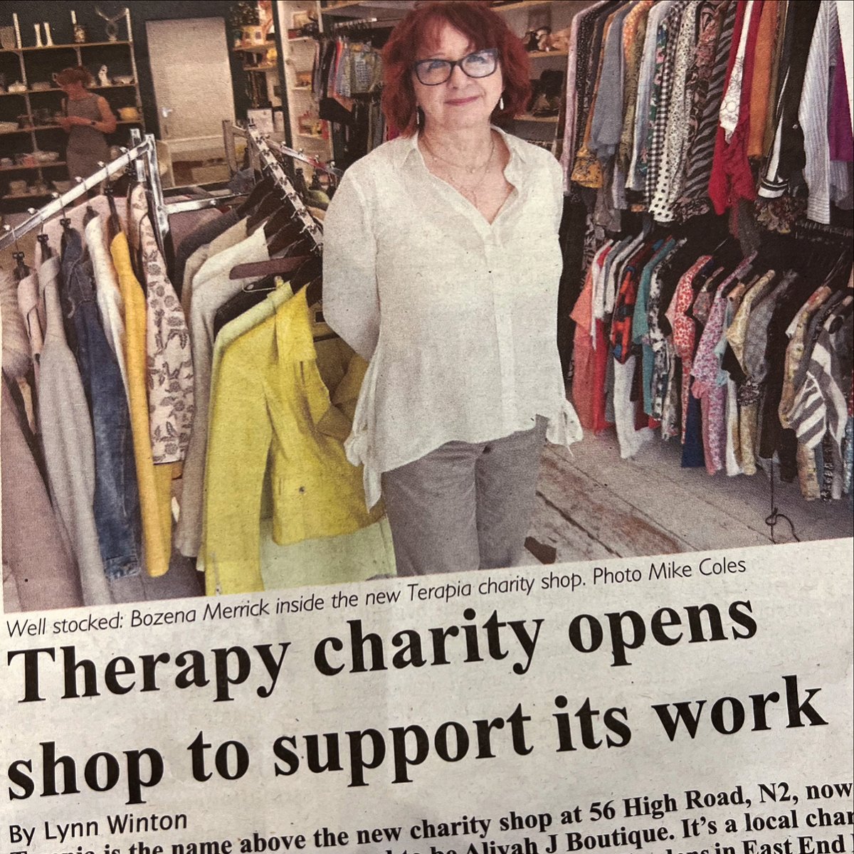Clinical Director and CEO, Bozena Merrick, in our new charity shop in East Finchley! Come and see us for a bargain and we’d love to have any donations :-)  56 High Road, N2. As featured in The Archer.

#CharityShop #Terapia #Finchley #EastFinchley #London #LondonUK