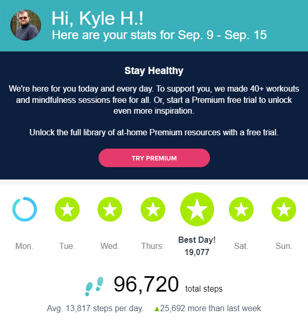 kyleheon's tweet image. I&apos;ve been lax in posting @fitbit stats and X will only allow four photos so here is the past month. Vacation numbers look pretty good and I expect big things this week too. 2024 weekly average sits at 53,181.