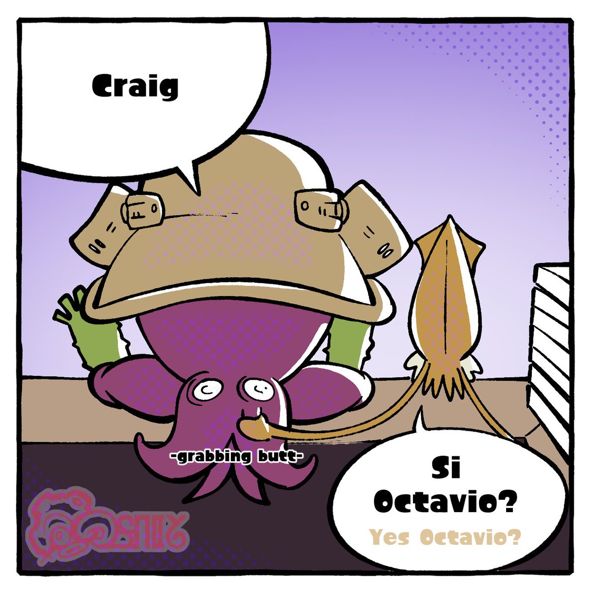 SallyConigal's tweet image. Like the old times..

#Splatoon #Splatoon3 #comic #oldmanyaoi #grandfestival #DJOctavio #cuttlefish #meme