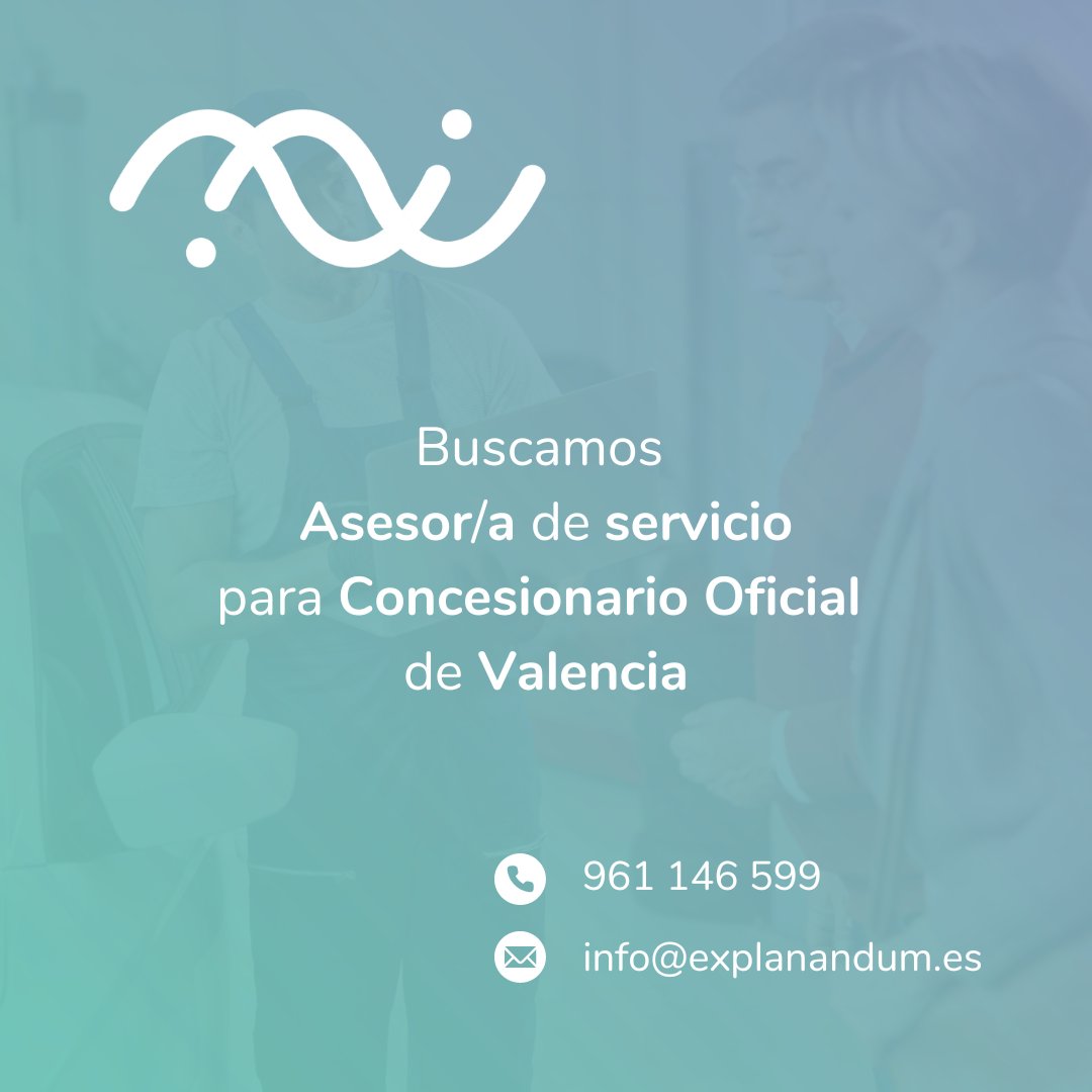 ExplanandumRRHH's tweet photo. Iniciamos búsqueda de recepcionista de taller para Concesionario Oficial de Valencia.

¡Llámanos al 961 146 599 para conocer los detalles!

#Explanandum #Hiring #Empleo #Valencia #Asesor #Recepcionista #Taller #Motor #Job #RRHH #VLC #ALERTA #17Septiembre #FelizMartes https://t.co/PqPtk4lBfD