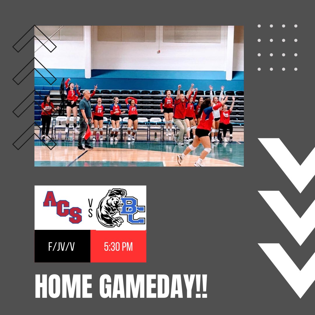 ACS Volleyball (@acsvball) on Twitter photo ‼️HOME GAMEDAY‼️
<a href="/ACSVBall/">ACS Volleyball</a> returns to action tonight at home with a F/JV/V tripleheader against Butler County! See everyone in Patriot Gym in their red!!!
#ForOleACS🔴🏐🔵 #NoExcuses ‼️HOME GAMEDAY‼️
<a href="/ACSVBall/">ACS Volleyball</a> returns to action tonight at home with a F/JV/V tripleheader against Butler County! See everyone in Patriot Gym in their red!!!
#ForOleACS🔴🏐🔵 #NoExcuses