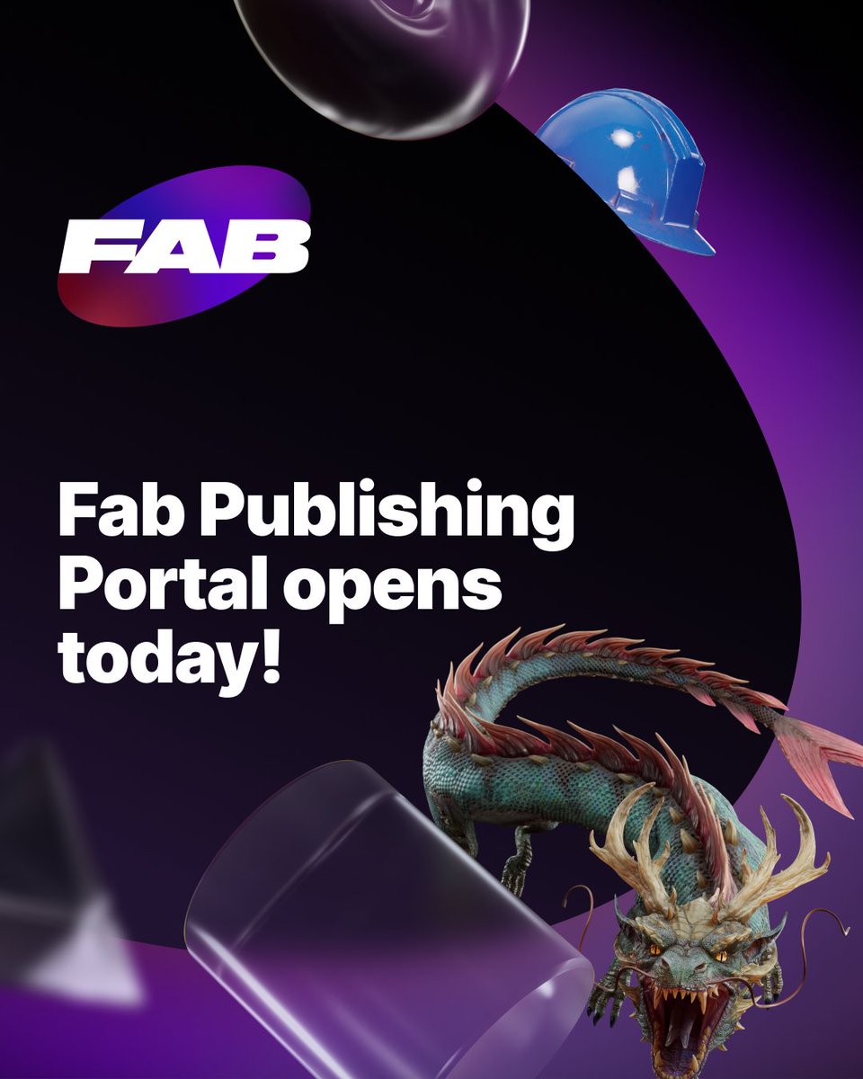 UnrealEngine's tweet photo. 🥁 The wait is almost over!

We’re excited to share that @fab will launch in October and starting today, Unreal Engine Marketplace creators can begin migrating their products to Fab using the Fab Publishing Portal. 🎉

Fab will be Epic’s new open content marketplace where you can discover, buy, sell and share digital content all in one place.