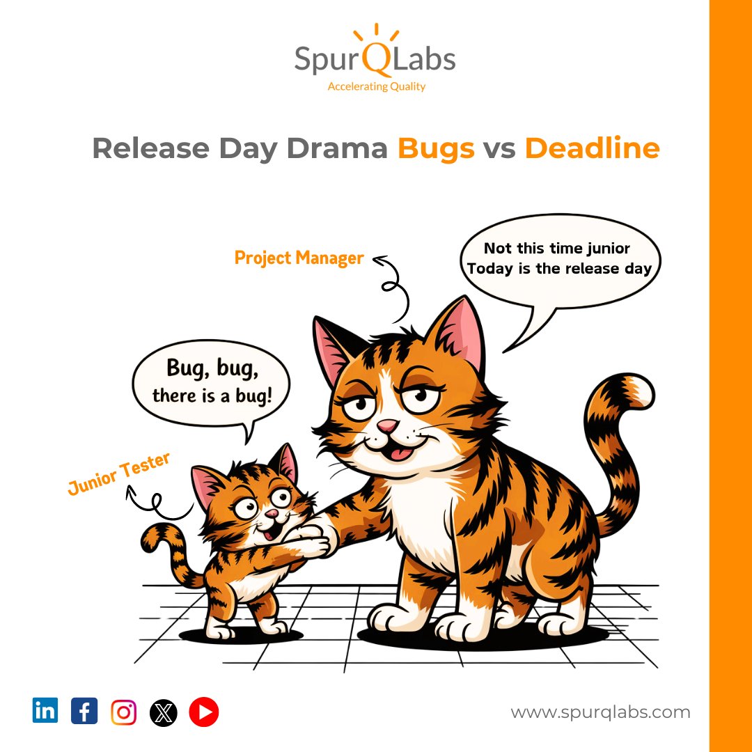spurqlabs's tweet photo. π Bugs vs. Deadline Drama! π
Weβve all faced this momentβwhen a bug is found, but itβs release day! π
What would you do?
#spurqlabs #SoftwareTesting #post #ReleaseDay #bughunting #projectmanager #juniortester #qaengineer #TesterLife #SpurQLabs #AcceleratingQuality https://t.co/LRXpGFNbqR