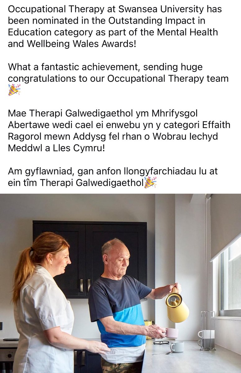 What a fantastic achievement, sending huge congratulations to our Occupational Therapy team🎉

Am gyflawniad, gan anfon llongyfarchiadau lu at ein tîm Therapi Galwedigaethol🎉
<a href="/DrTaniaWiseman/">Dr Tania Wiseman</a> @gem_gemwright 

#GoTeam