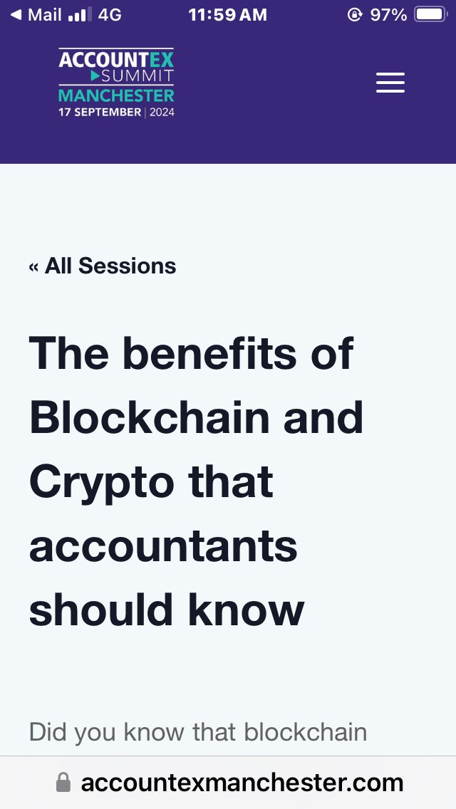 YourCryptoCoac1's tweet photo. Looking forward to speaking at Accountex Manchester in an hour

I will be revealing several blockchain bombshells to an audience of accountants and tax advisers 

#blockchain #crypto #tokenisation #fintech 
#DLT #cryptocurrency #smartcontracts #Web3 #digitalassets https://t.co/2SHaUEWMWk