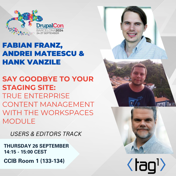 tag1consulting's tweet image. Discover how #Drupal empowers enterprises to skip staging sites and manage content like never before with the #Workspaces module at #DrupalConBarcelona! events.drupal.org/barcelona2024/…  #WebDevelopment