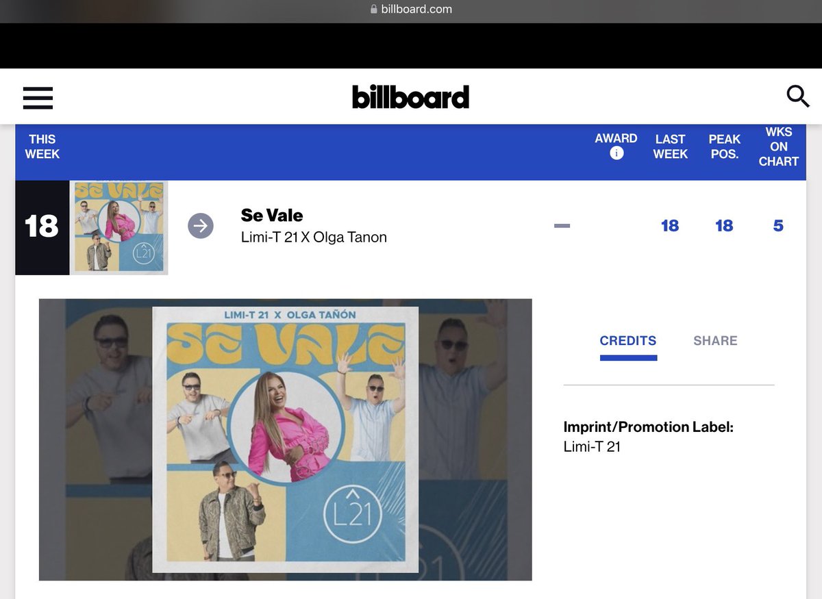Check out "Se Vale" by Limi-T 21 X Olga Tanon on this week's Tropical Airplay! billboard.com/charts/latin-t… via <a href="/billboard/">billboard</a>