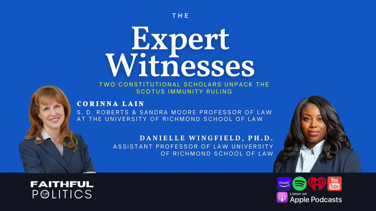Will - Faithful Politics Podcast 🎙️🎧 (@faithfulpolitik) on Twitter photo We are thrilled to be joined by two constitutional law scholars, Professors <a href="/lawproflain/">Corinna Lain</a> and <a href="/dcwing_/">Danielle Wingfield</a> from the <a href="/URLawSchool/">Richmond Law</a> to discuss the Supreme Court's recent ruling on presidential immunity. The conversation explores how the 2024 SCOTUS decision in Trump v. United States We are thrilled to be joined by two constitutional law scholars, Professors <a href="/lawproflain/">Corinna Lain</a> and <a href="/dcwing_/">Danielle Wingfield</a> from the <a href="/URLawSchool/">Richmond Law</a> to discuss the Supreme Court's recent ruling on presidential immunity. The conversation explores how the 2024 SCOTUS decision in Trump v. United States