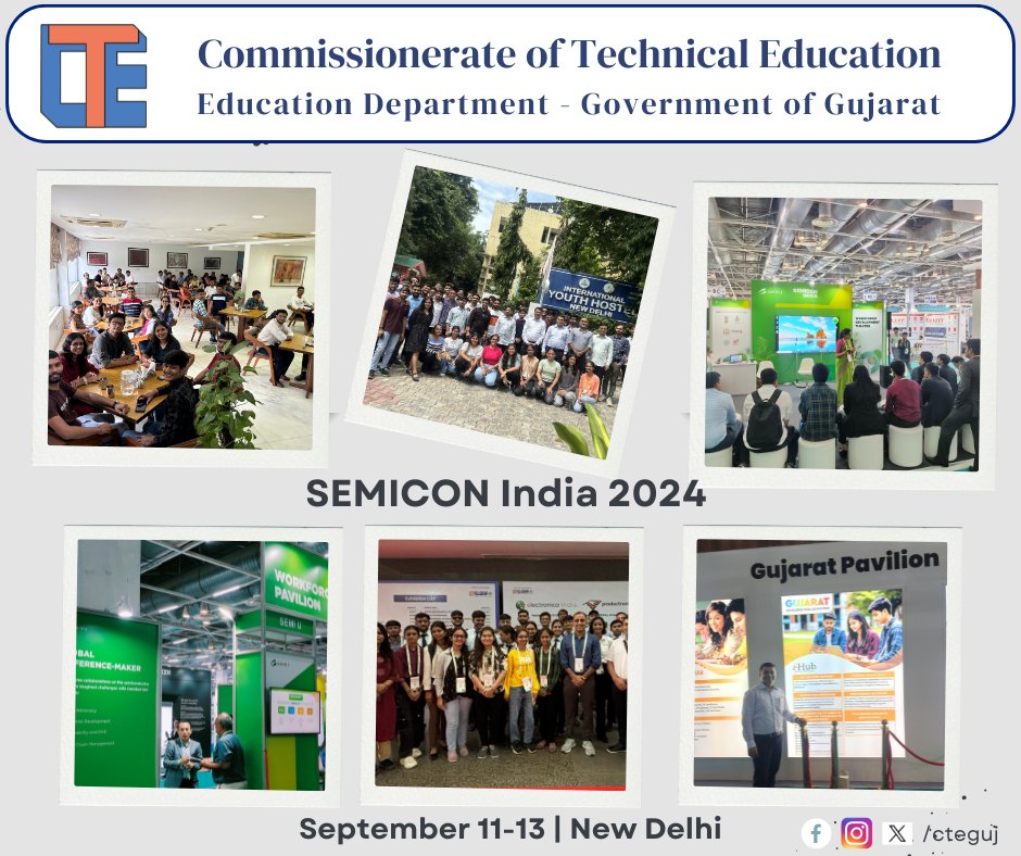 CTEGuj's tweet photo. Gujarat's tech students shine at #SEMICONIndia2024! 1st time outside state, gaining global insights &amp; connections! 
Kudos to GECs &amp; GPs!
#TechnicalEducation #GujaratToDelhi #SemiconductorSector https://t.co/0p5uzYSG6m