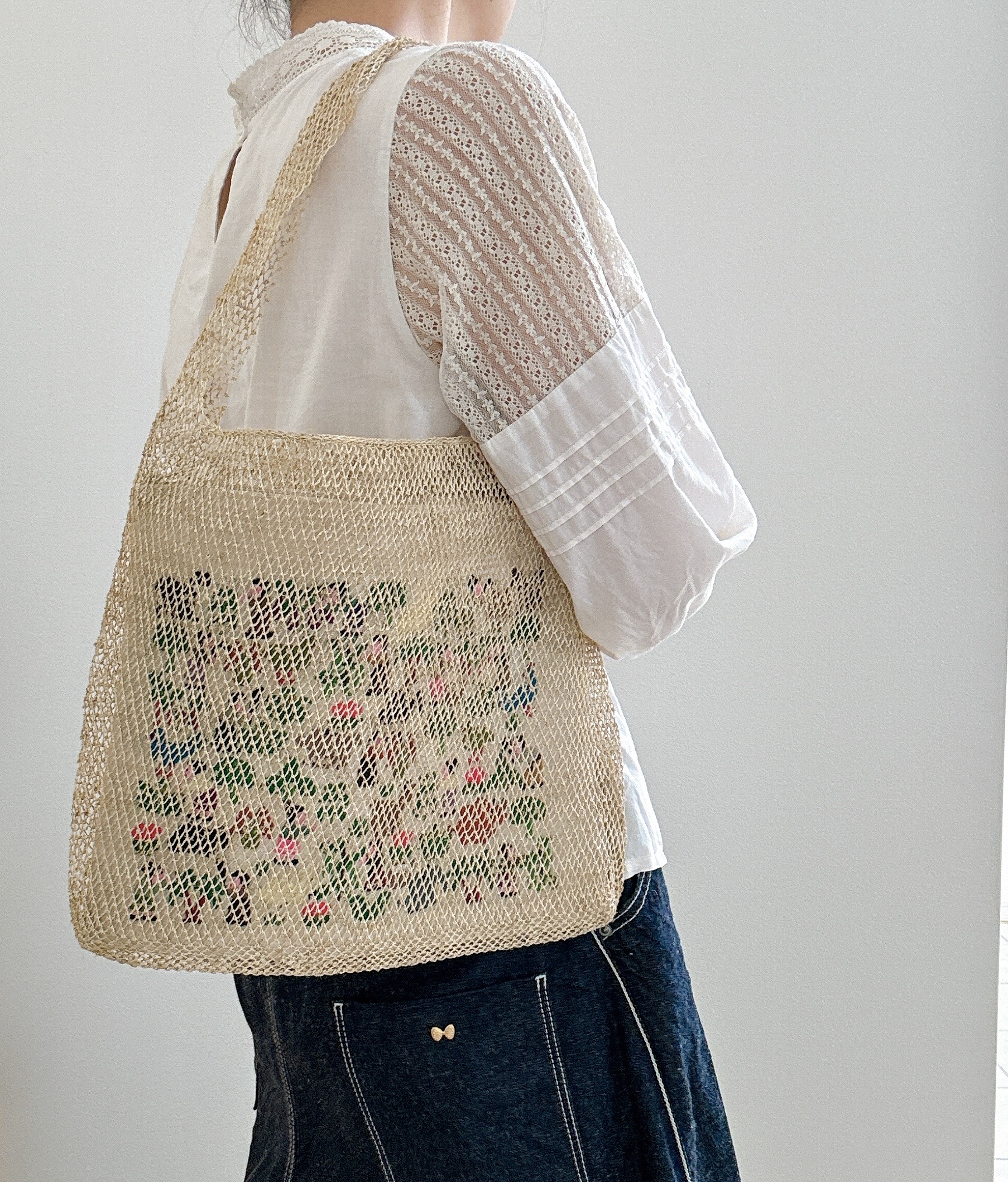 ラオス カム族 大きな葛バッグ 手紡ぎ手編み