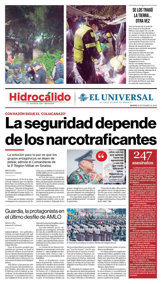 En las noticias más importantes nacionales y del mundo, en EL UNIVERSAL: 
 
📌 Y seguirán los culiacanazos, pues seguridad depende de los narcotraficantes.