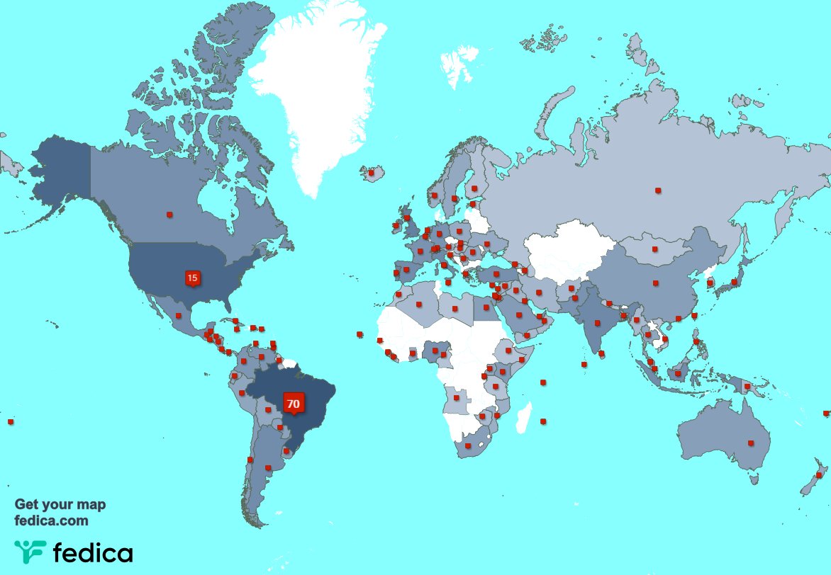 Muito obrigado aos meus 15 novos seguidores que vivem no Brasil, Índia, e mais na semana passada. fedica.com/!Antonia711